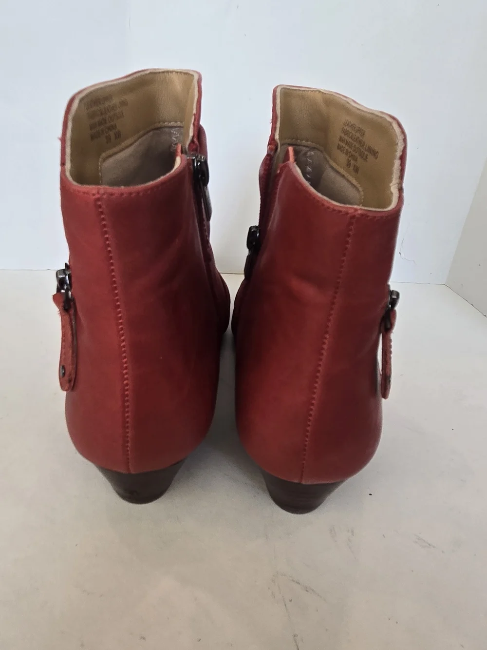 Women's Red Ruched Ankle Booties with Side Zip